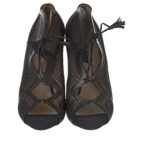 Nicholas Kirkwood Navy and Black Lace Up Stilletto Bootie Heels 40 9 - Picture 3 of 5